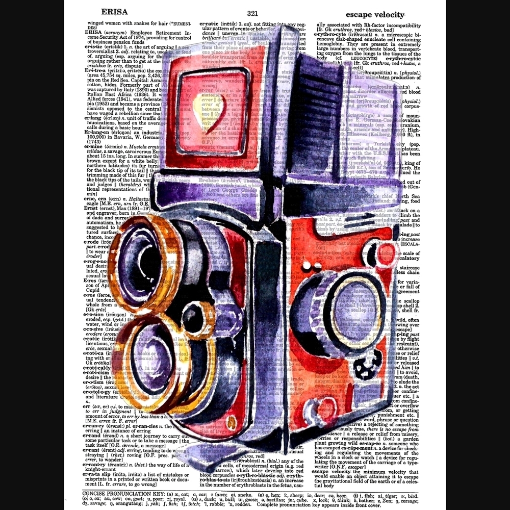 Watercolor Vintage Camera Dictionary Art Print - Picture 4 of 4